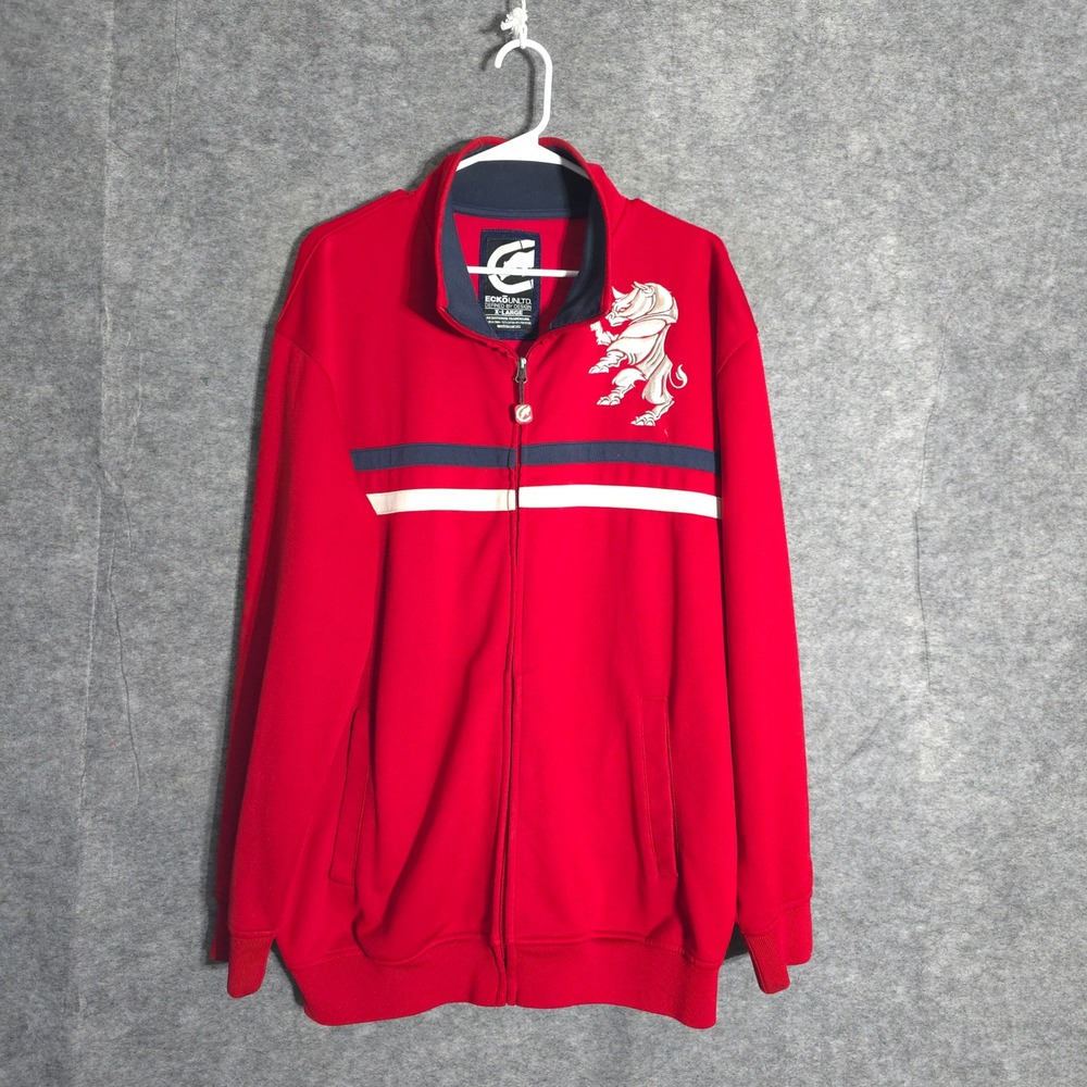 Ecko Unltd Track Jacket Mens XL Red Rhino Logo Striped Full Zip Streetwear Retro